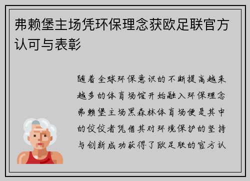 弗赖堡主场凭环保理念获欧足联官方认可与表彰